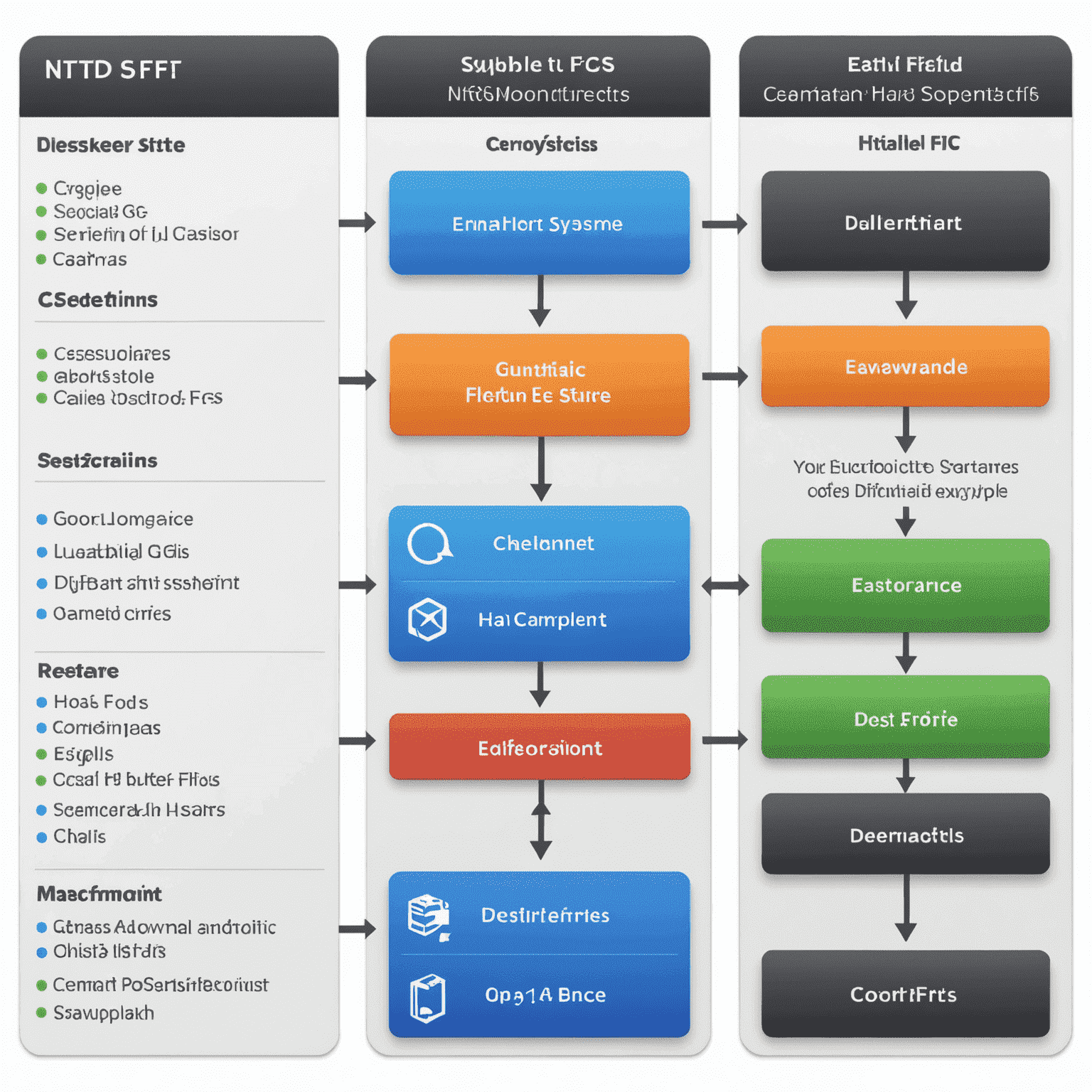 A comparison chart showing NTFS, exFAT, and HFS+ file systems side by side, with Mac-style icons representing each system's features and compatibility